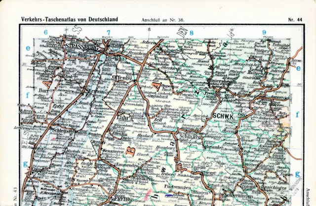 Lahr Offenburg Schiltach Freiburg 1930 orig. Eisenbahn-Teilkarte Schwenningen