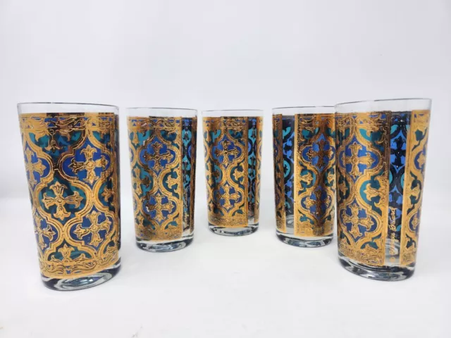 Georges Briard Firenza pattern highball glasses / 22k gold/ gothic design Mcm