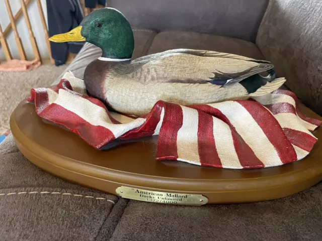 American Mallard Decoy Sculpture Ducks Unlimited Statue Duck With American Flag