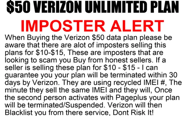 Verizon Hotspot Unlimited Plan - $50 monthly - Genuine IMIE number - Free 2