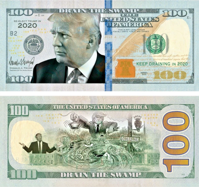 one note Trump DRAIN THE SWAMP in  2020 Dollar Bill MAGA Novelty Funny Money