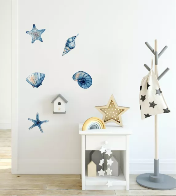 Navy Blue Seashells & Starfish Wall Decal Set Removable Fabric Vinyl Stickers 3