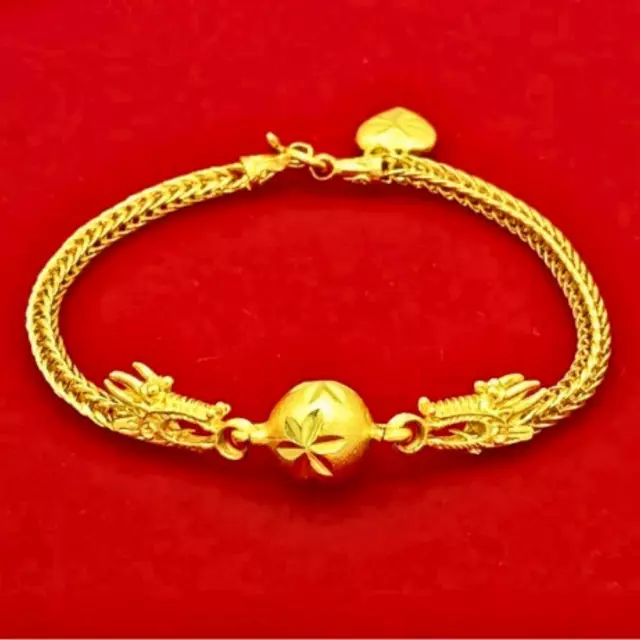 Bracelet Chain Dragon 23k 24k Thai Baht Gold Plated Heart Pendant Jewelry Women