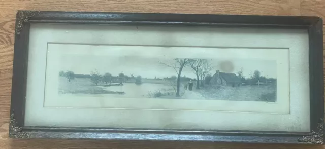 Antique J. Haller Etching Signed In Pencil, Framed 26” X 10 3/4”.