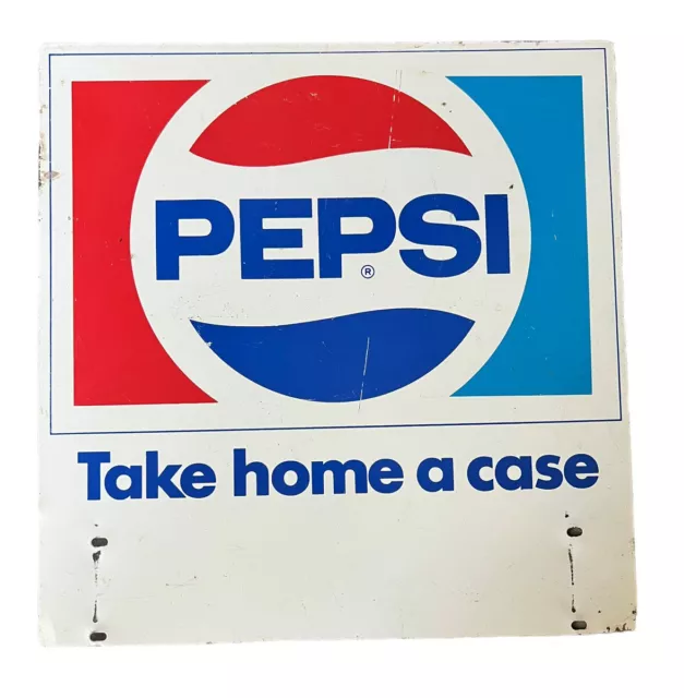 Large 1970's Pepsi Take Home a Case Double Sided Metal Sign 16 in x 16.5 in