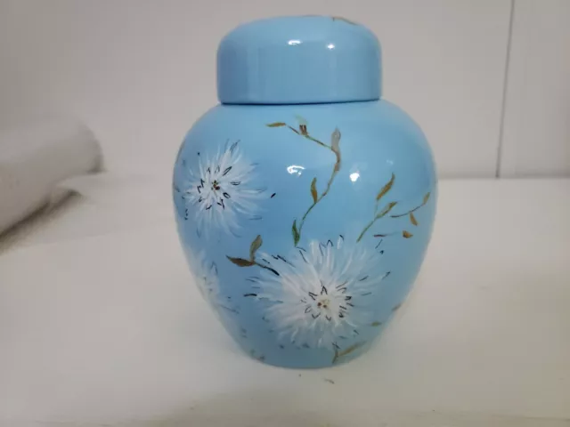 Vintage 70s Holland Mold 7" Jar Urn Vase Light Blue w/ Lid Dandy Lion Theme