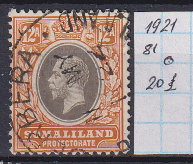Somaliland 1921 GV 12a SG#81 - 20£ Used Scarce & Rare!