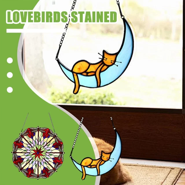 Stained Glass Love Birds Window Panel Handcrafted Style Suncatcher X3R8