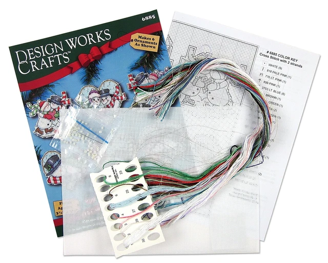 "Kit de adorno de lona de plástico Design Works 3.5""X3.5"" conjunto de 6 parejas de nieve (14 consejos)