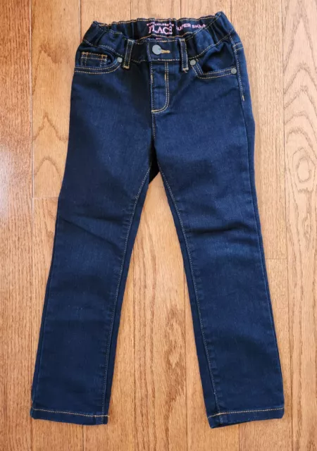 Childrens Place Girls sz 5T Super Skinny Straight Blue Jeans Dark Wash Adj Waist