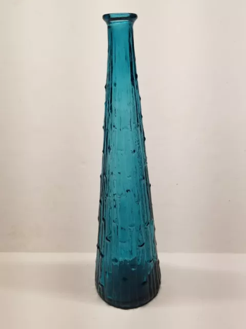 Vtg Mid Century Italian Art Glass Decanter Peacock Blue Bamboo Genie Bottle 15"