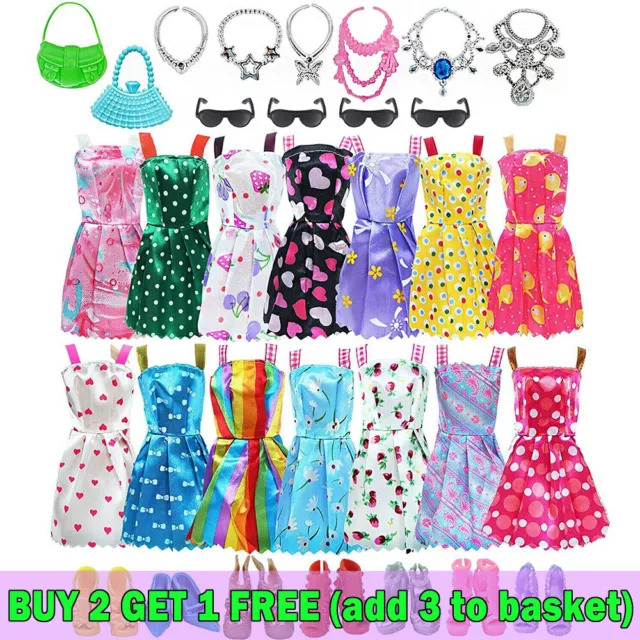 Barbie Doll Clothes Bundle Dresses Shoes Set Lot Accessories Girl Toy Gift UK