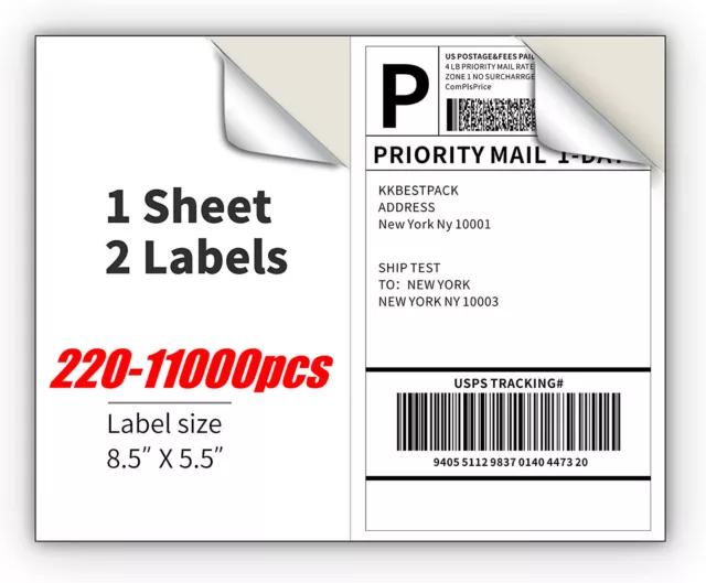 Half Sheets Shipping Labels 2 Per Sheet 8.5 x 5.5"Blank Self Adhesive 220-11000 2