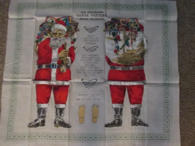 Vintage B Schackman  Old Fashioned Santa Pattern Fabric Material Panel cut & sew