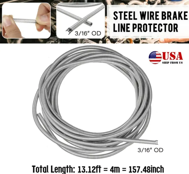 US 13 Ft Stainless Steel Brake Line Protector Spring Gravel Guard For 3/16" Tube