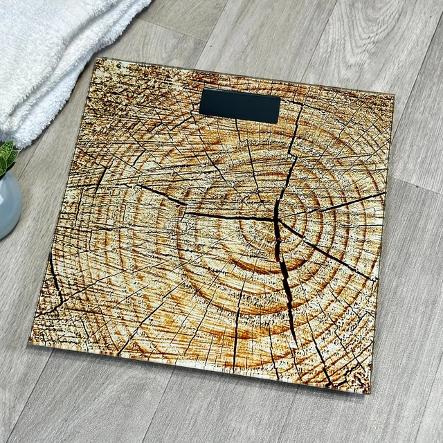 Escalas digitales de baño tronco de árbol pantalla LCD luz de fondo marrón peso corporal