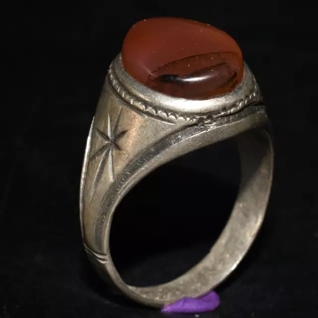 Antique Old Vintage Near Eastern Silver Hakik Carnelian Ring in Good Condition