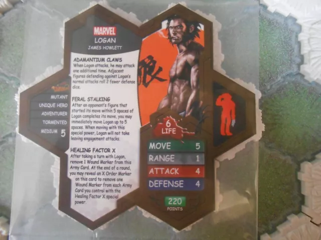 Heroscape Custom Logan Wolverine X-Men Double Sided Card & Figure w Slv Marvel 3