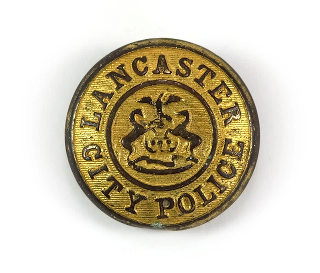ANTIQUE LANCASTER CITY Police Uniform Brass Button 1860s1880s N.S. Co