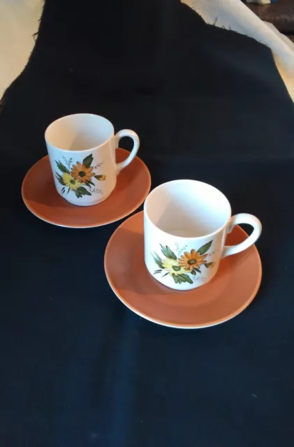 Crown Devon Fieldings 2 x Coffee Cups. 8 cm & Saucers 15cm