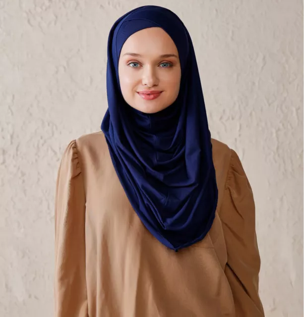 Modefa Turkish Islamic Instant Criss-Cross Hoodie Jersey Hijab Shawl – Navy Blue