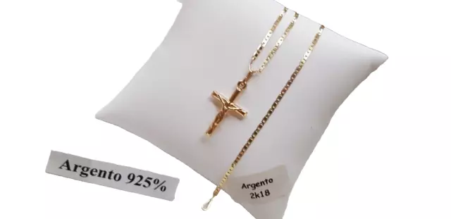 Collana Con Croce in Argento 925, Placcato oro 24kt Uomo 2023