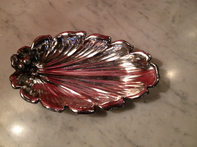 Ancien Début 20th Siècle Weidlich Bros Plaqué Argent Feuille Forme Plat