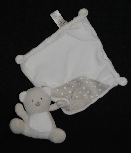 Peluche Doudou Ours Gris CADES FRANCE Carré Velour  Mouchoir Pois Blanc TTBE