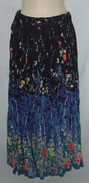 Floral Print One Size Elastic Waist Pleated Cotton Boho Maxi Broom Skirt