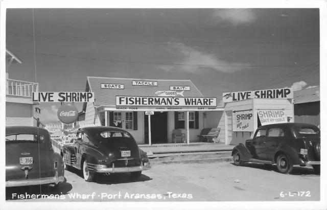 Postcard RPPC 1940s Texas Port Aransas Fisherman's Wharf 6-L-172 23-12366