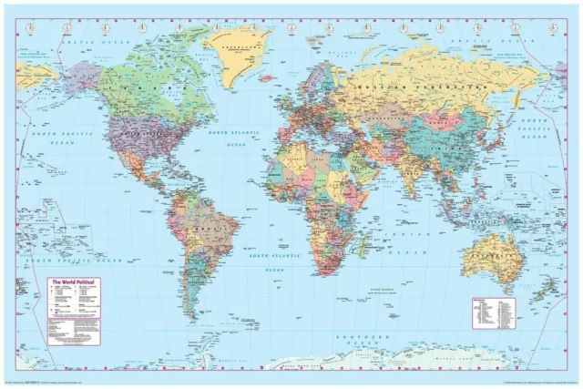 World Map Reference Chart Cool Wall Decor Art Print Poster 36x24