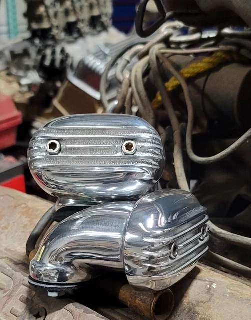 Pair MQQN Low Boy FINNED BREATHERS Valve Cover Crankcase Hot Rod GASSer HEMI vtg