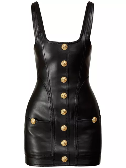 Custom Tailored Leather Dress Women Model Balmain Mini Lambskin Made to Measure