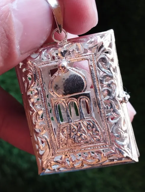 Antique Islamic silver miniature Koran case with mosquée. 19th century. RARE
