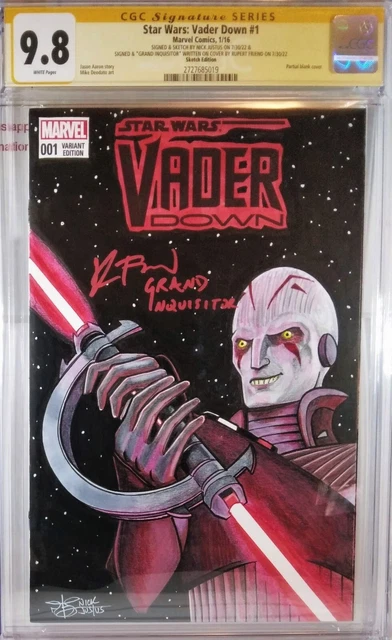 💥 Signed Cgc Rupert Friend Grand Inquisitor Sketch Star Wars Vader Down #1 9.8