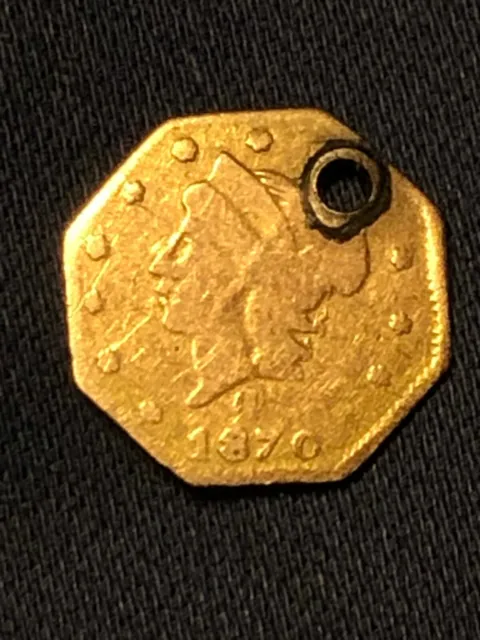 1870 G 1/4 Dollar Octagonal California Fractional Gold Coin- BG-762