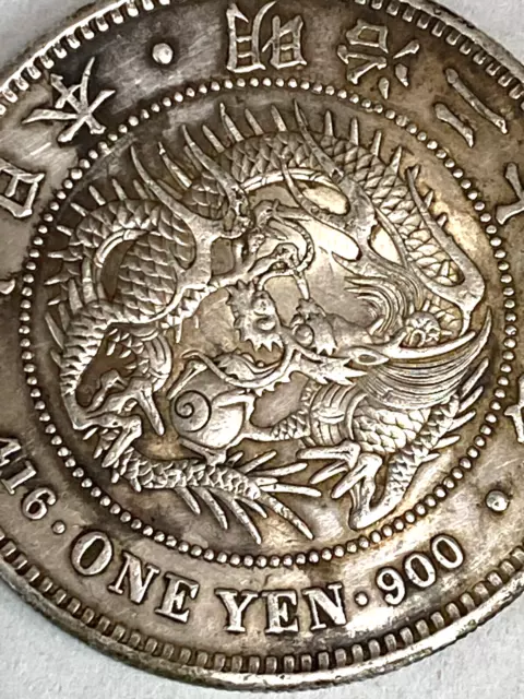 1894 One Yen .900 Silver Coin Meiji Yr 27 with chop mark nice detail