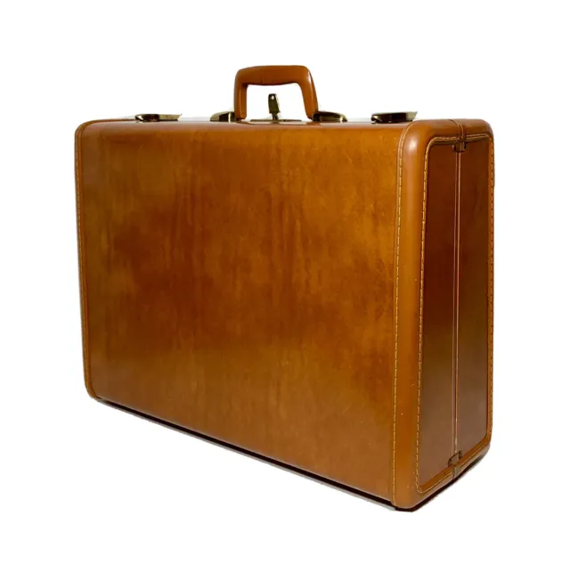VTG Samsonite Streamlite Saddle Tan Luggage Suitcase 1950s Mad Men 21”