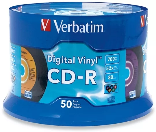 50-Pak Verbatim 52X 80-Min DIGITAL-VINYL™ CD-R’s (5 Colors), Verbatim 94587