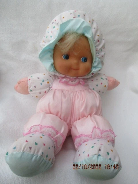 DOUDOU POUPEE FISHER PRICE PUFFALUMP  VINTAGE Rose Turquoise/blanc coeur