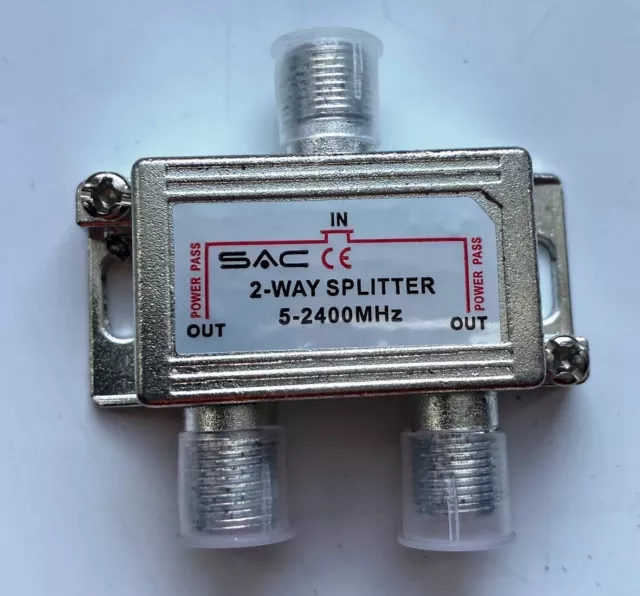 SAC 2 WAY F-TYPE AERIAL SATELLITE SPLITTER TV / VIRGIN / CABLE / SKY COAX 3 x F