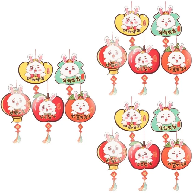 15 Pcs Guirlande Lapin Pendentif Chinois Rouge 2023 Année Du Décor Dessin Animé