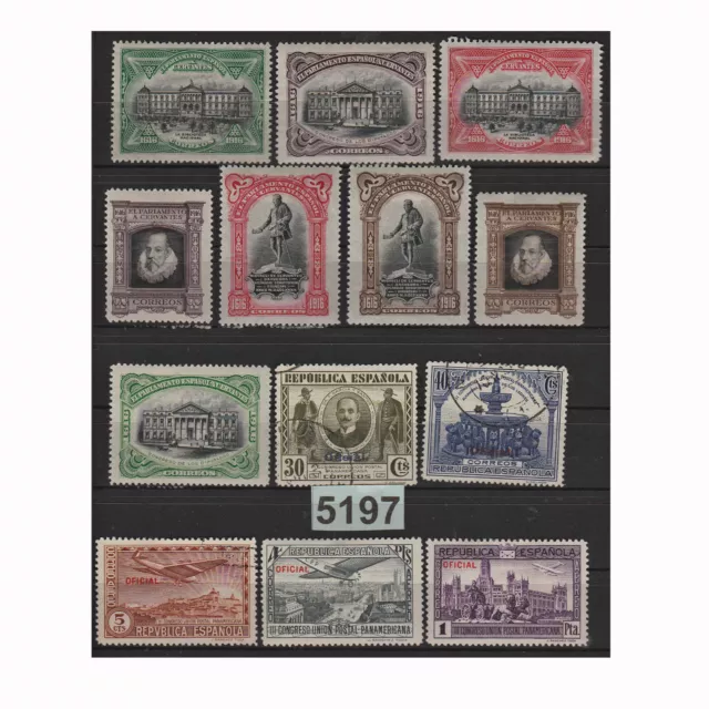 5197 ESPAGNE 1916-1931 LOT 13 TIMBRES SERVICE 12 à 19 N* - 24 & 25 OB + 3 PA