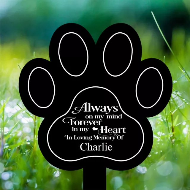 Personalised Metal Paw Print Memorial Plaque Sign, Grave Marker