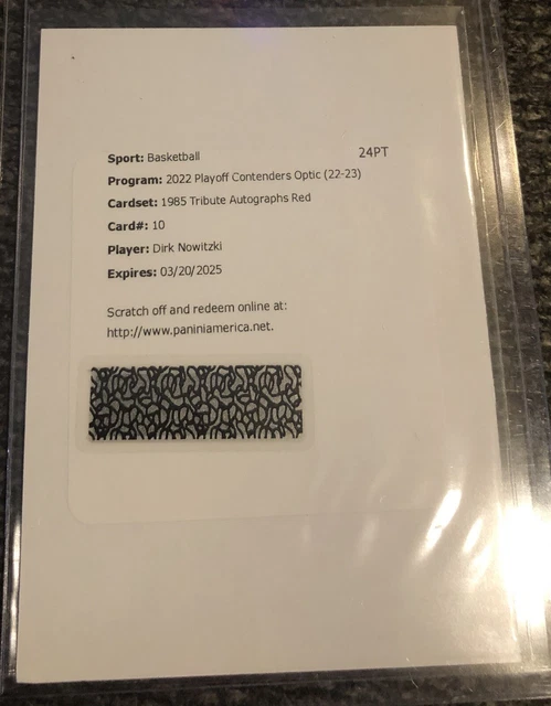 2022-23 Contenders Optic #10 Dirk Nowitzki 1985 Tribute Auto Red /60 Redemption