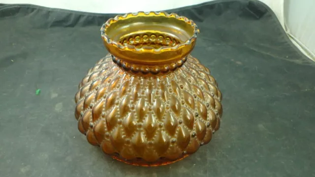 Vintage Fenton 7" Amber Diamond Quilted Beaded Glass Hurricane Lamp Shade