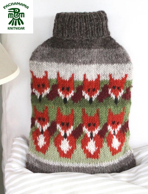 Pachamama Hand Knit, 100% Wool, Hot Water Bottle & Cover - Skulk of Foxes, BNWT