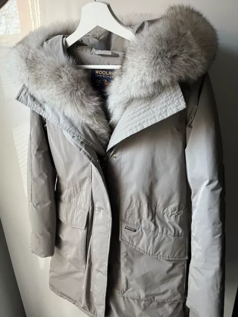 Woolrich Damen Military Coat Parka Echtfel hellgrau Gr. S neuwertig