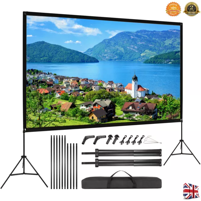 120" Projector Screen w/Tripod Stand Portable Home Outdoor Movie Screen 16:9 4K