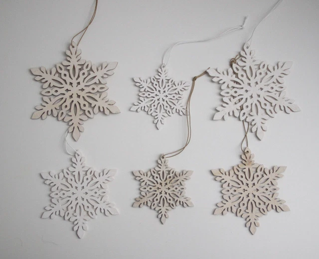 6 Stk. Schneeflocken aus Holz Baumschmuck Weihnachten Schneeflocke